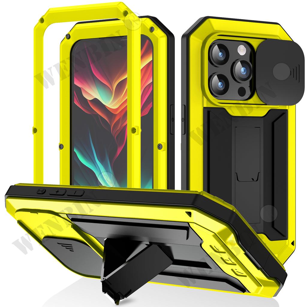 Militärische Hülle für IPhone 15 14 13 Pro Max Mini Grade Ganzkörper Robuste Luxus Eingebauter Ständer Schiebe Kamera Schutzhülle