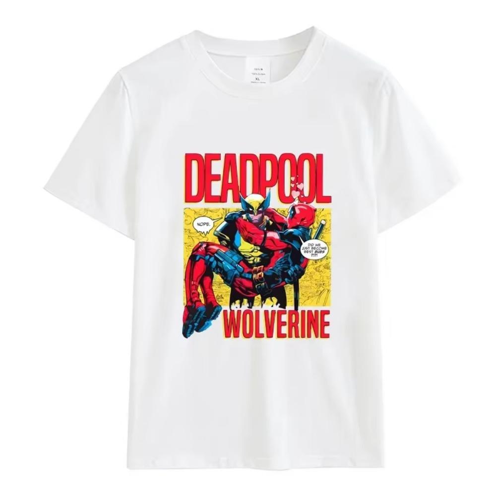 T-Shirt For Men Fashion Casual Loose 100cotton Clothing Cartoon Deadpools  Printed Crewneck Breathable Tshirt Hip Hop Tees