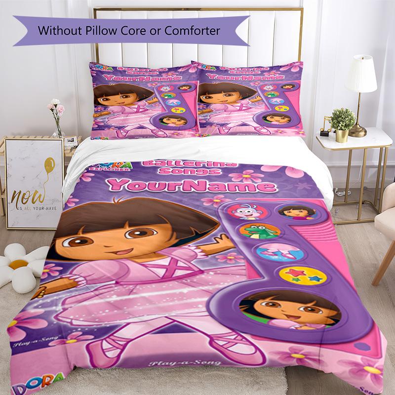 Dora Explorer Customize Your Name Bedding Set Breathable Duvet Cover with Pillowcases Home Decoration Birthday Gift