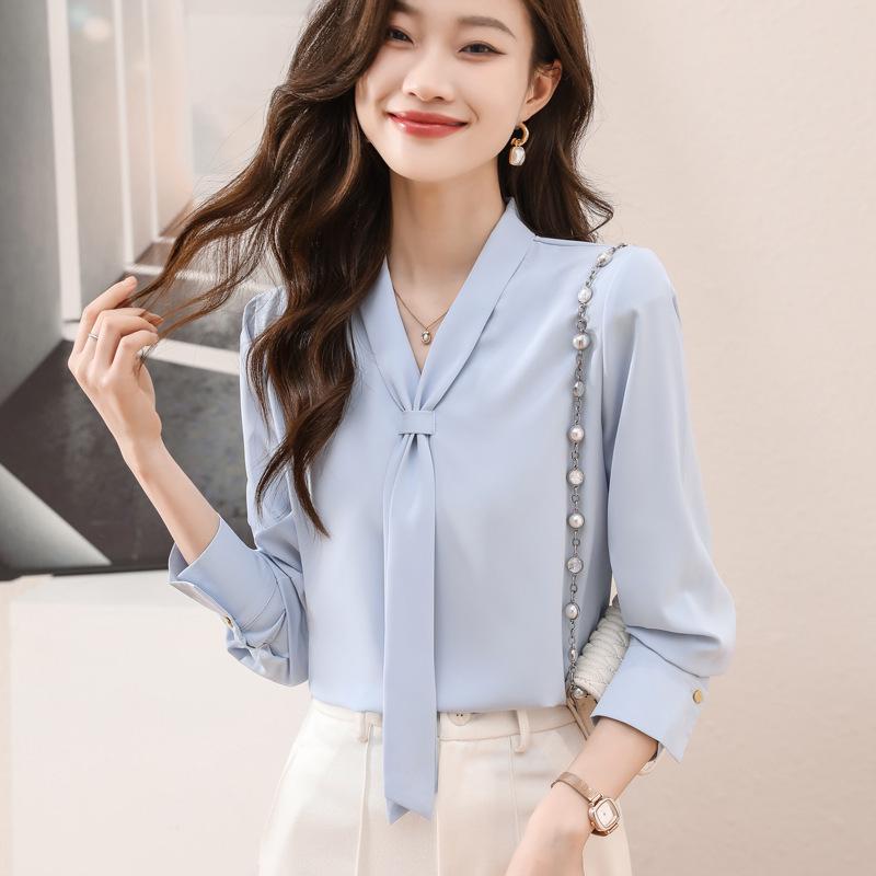 2025 Spring/Autumn Sweet Loose Long Sleeve Mulberry Silk Shirt with Bow Tie
