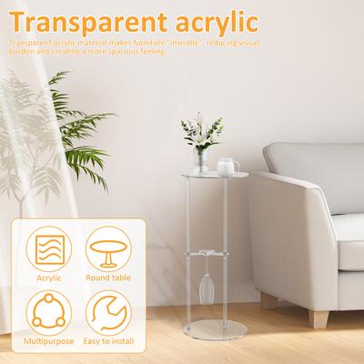 Acrylic Drink Table for Small Spaces Transparent Round Modern Drink Side/End Table Easy Assembly for Living Room Bedroom Office