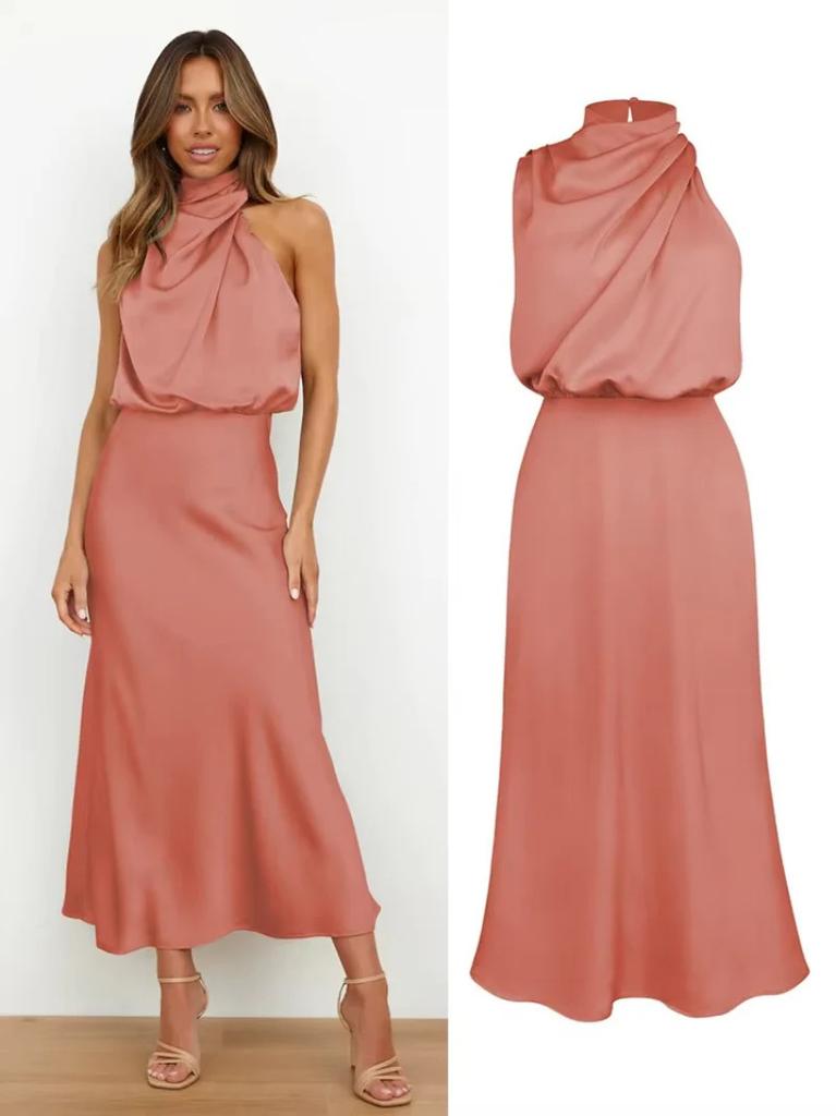 Spring and summer new high-end satin sleeveless dress fashionable and elegant temperament light evening dress