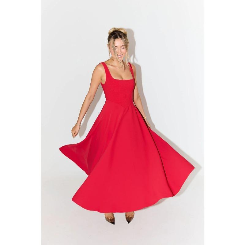 Letní čtvercový výstřih bez rukávů párty šaty na ramínka dlouhé módní elegantní dámské bez rukávů áčkového střihu letní šaty jednobarevné pouliční oblečení slim oblečení