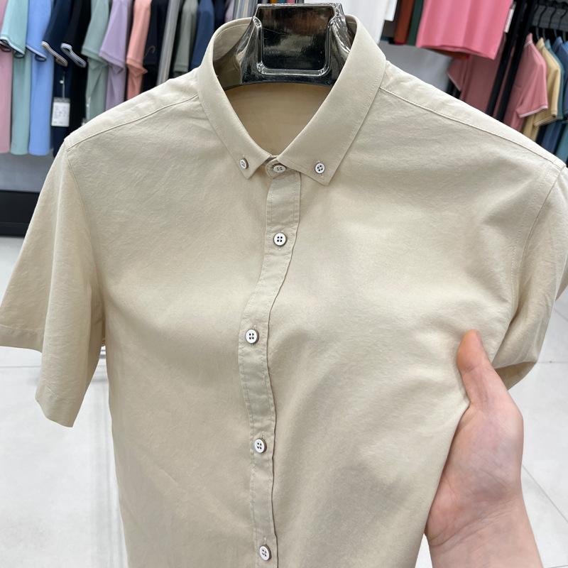 Estate Nuovo Tinta Unita Casual Camicia da Uomo Business Revers Sottile Traspirante Manica Corta Camicia di Cotone da Uomo