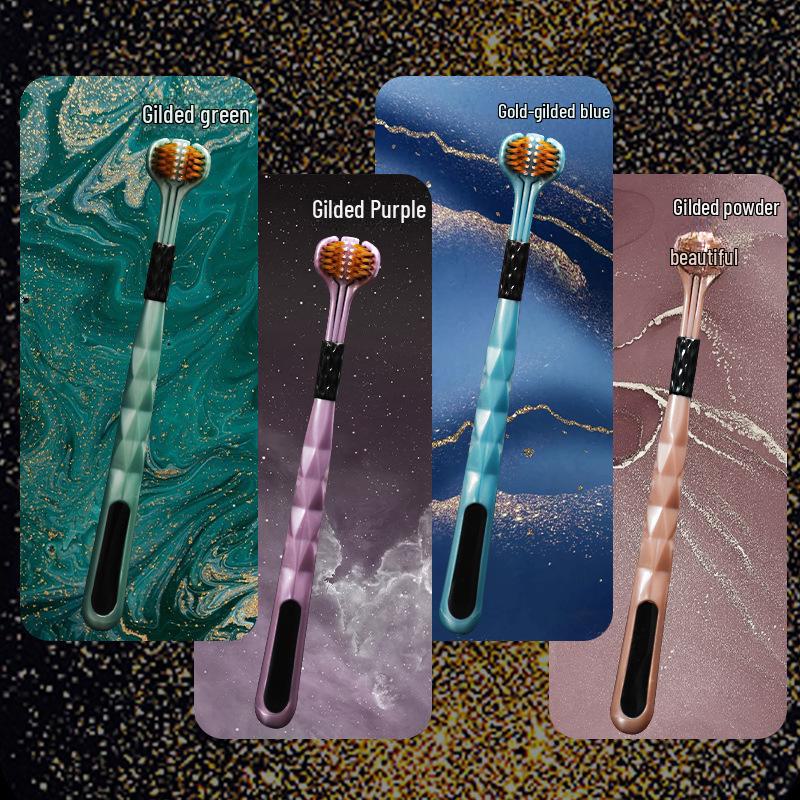 Three-Sided Adult Toothbrush with Soft Bristles and Tongue Scraper for Men and Women