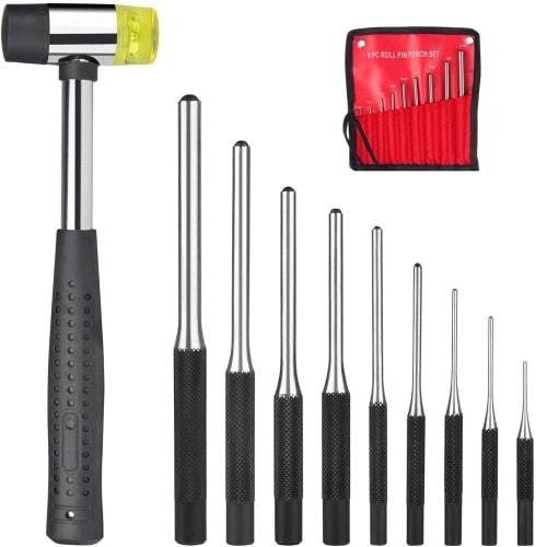 Chrome Alloy Pin Punch, Center Punch, Pin Puller with Hammer and Storage Bag, 1.5-8mm, 9 Types, Tools for DIY Repair and Maintenance