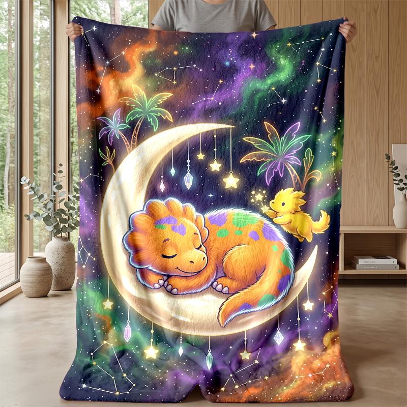 Dinosaur Dreams in Space blanket Personalized Name Flannel Blanket Soft Cozy Plush Throw for Sofa Bed Lightweight Home Decor
