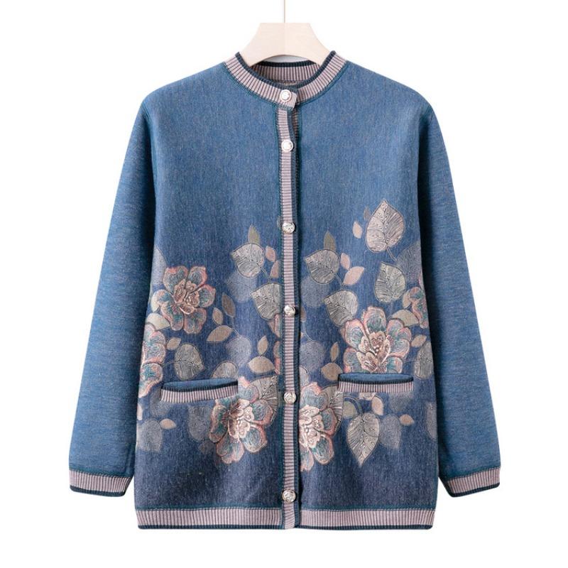 Grandma Winter Velvet Knitted Sweater Medium and Old Cardigan Sweater Female Old Lady Autumn New Clothes Mother Coat