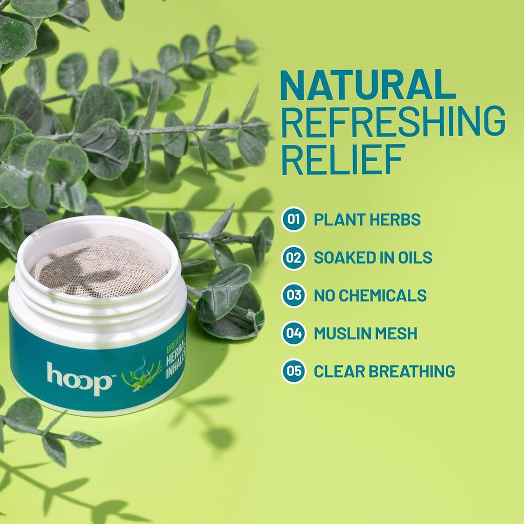 Hoop Herbal Inhaler 15g | Natural Nasal Relief for Cold, Stuffy Nose, Headache, Travel Fatigue