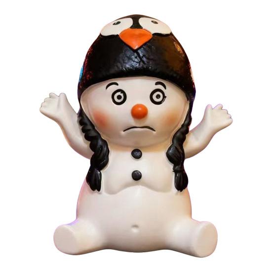 Christmas Snowman Figurine Mini 3" Resin Sitting Snowman Tabletop Decoration for Home Desk Shelf Fireplace Mantle Winter Holiday Party Supplies