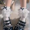 Lolita Cotton Socks With Lace Ruffle Bow For Girls Spring Casual Wear