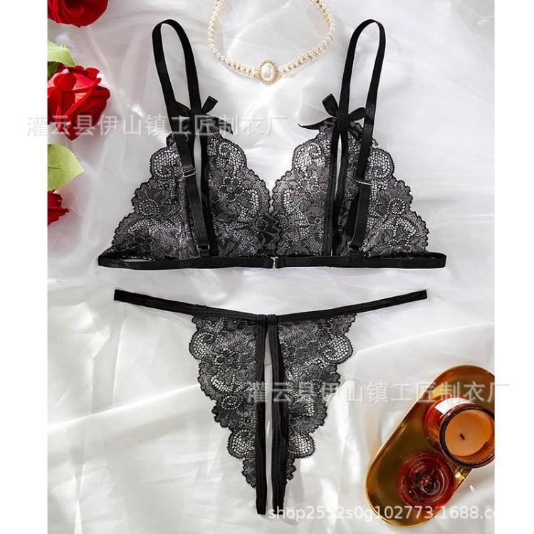 Sex Underwear Three-point Sexy Lace Perspective Europe, America, South East Asia Thin Two-piece Set