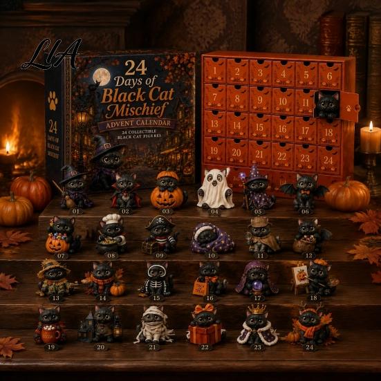 Halloween Advent Calendar Dog Cat Calendar, 24-Day Acrylic Figure Countdown Set Holiday Box with Witch Pumpkin Ghost Outfits, Collectible Desk Display