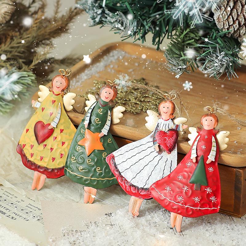 Retro Distressed Christmas Iron Art Pendants: Angel, Santa, Snowman