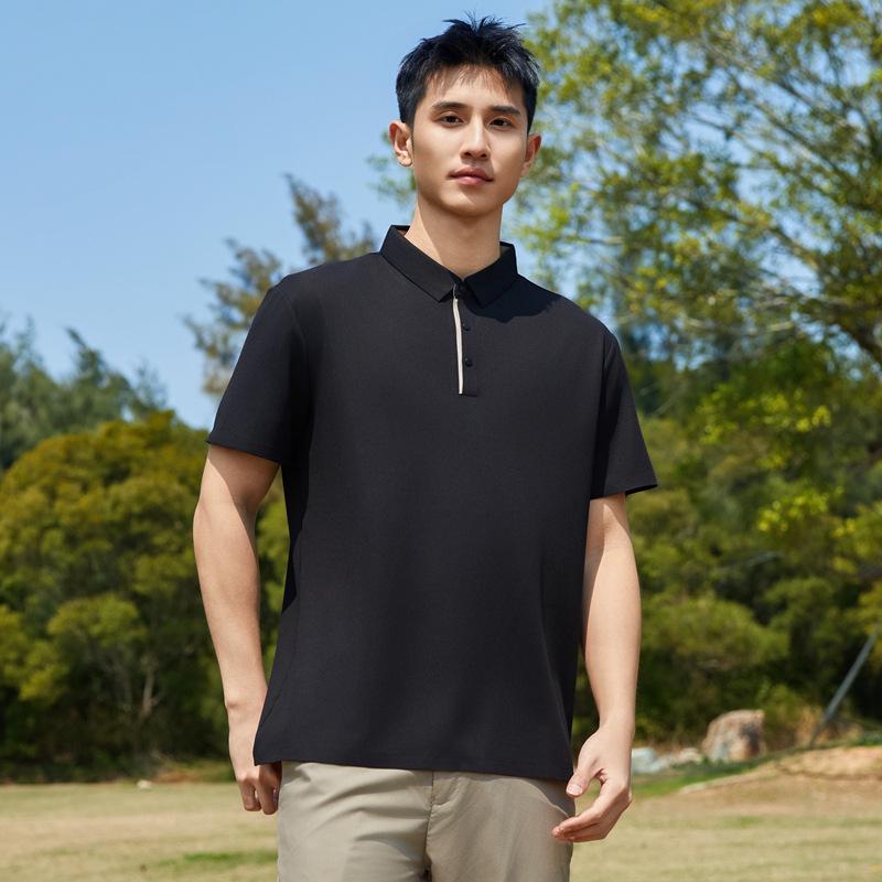 Men s Black Ice Silk Polo Shirt: High-End, Quick-Drying, Casual Business Lapel Design. 2XL