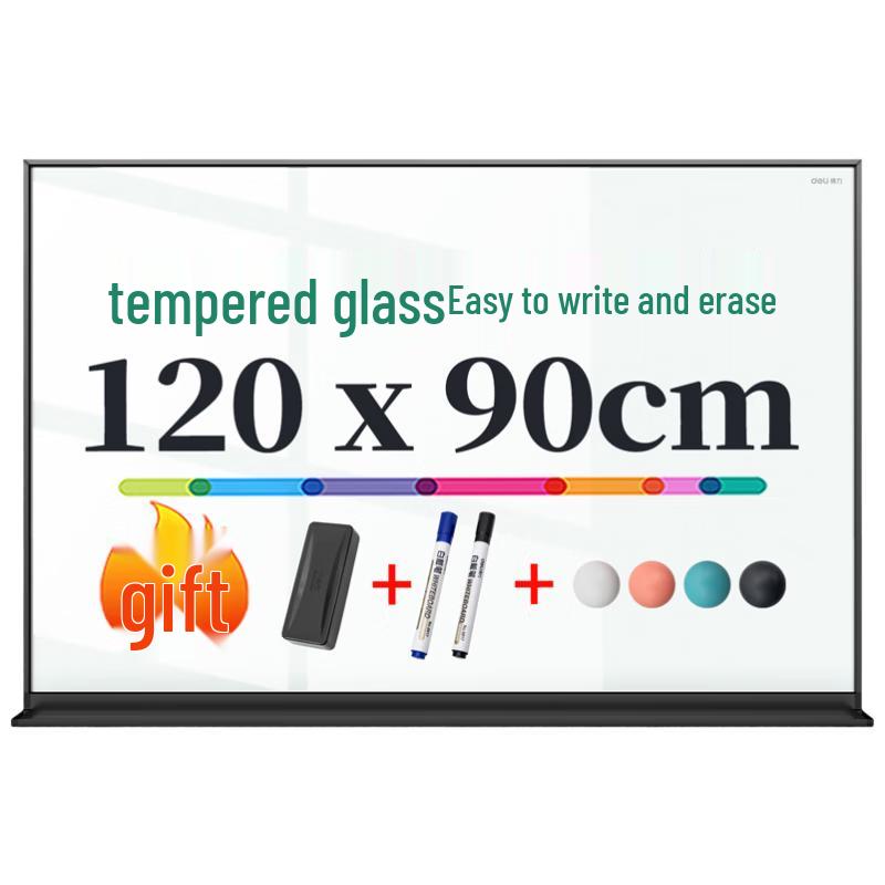 Deli 120x90cm Aluminum Frame Tempered Glass Wall Whiteboard