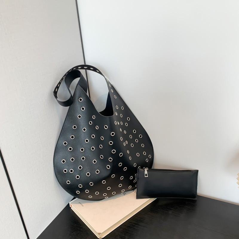 2024 Новая Стильная Большая Сумка-Ведро из ПУ Уличная Мода с Застежкой-Молнией для Женщин чёрный