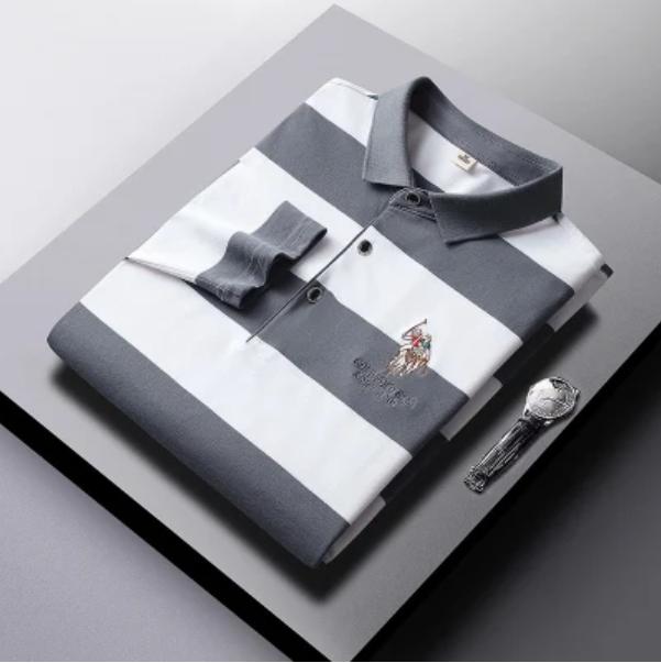 Gestreiftes Baumwollhemd für Herren mittleren Alters, langärmeliges T-Shirt für Herren mittleren Alters, ST-Shirt