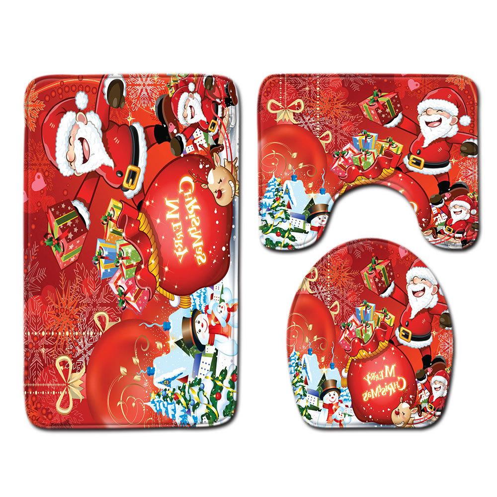 Christmas Bathroom Floor Mat Toilet Three-Piece Set