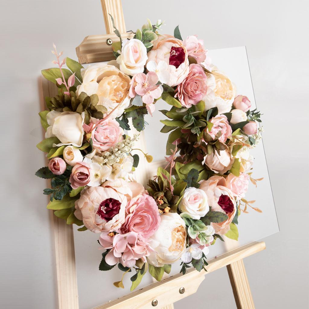 Simulation Peony Wreath Front Door Silk Flowers Indoor Outdoor Spring   Fall Artificial Floral Decor