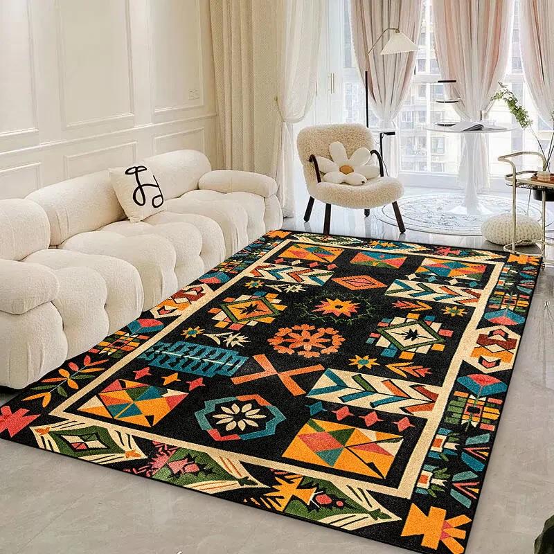 Retro Living Room Carpets Large Area Home Decor Light Luxury Bohemian Colorful IG Ethnic Art Style Soft Bedroom Bedside Rug