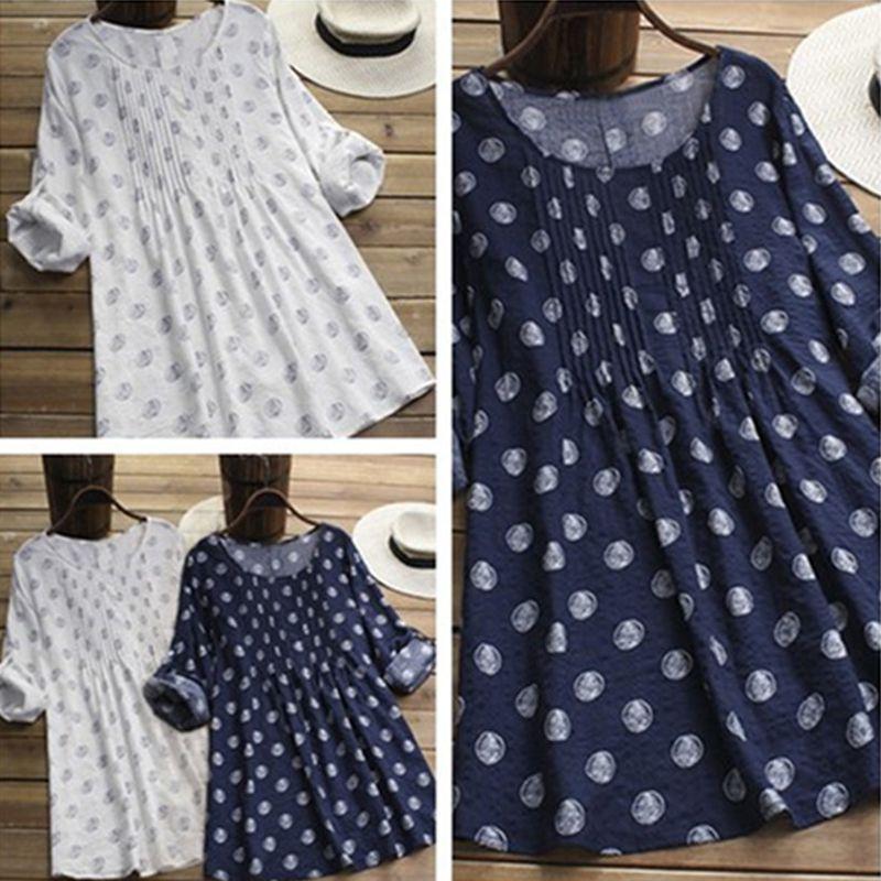 Plus Size Women Printed Dot Tshirt Dress Ladies Casual Baggy Tunic Blouse Tops