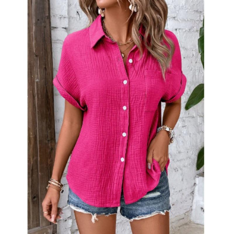 Women's Lightweight Breathable Short Sleeve Button-Up Shirt Casual Summer Top Blouses