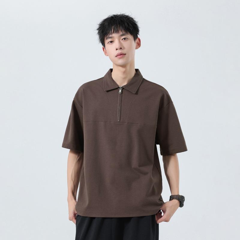 Men Half Zip Solid Polo Shirt Collar Short Sleeve Loose Casual Minimal Smart Daily Office Summer Top
