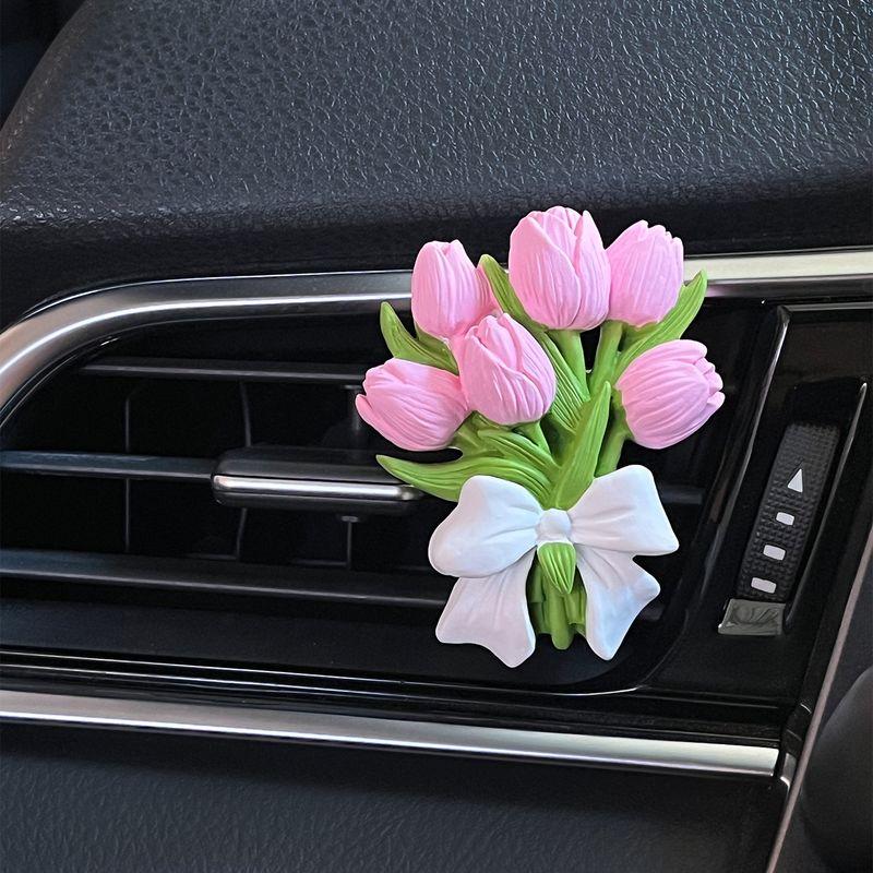 

Tulip Car Fragrance Perfume Car Air Conditioning Vent Decoration Camellia Car Interior Accessories Ornament Aroma Diffuser Stone Elegant Pink Tulips [Free Bottle of Essential Oil]