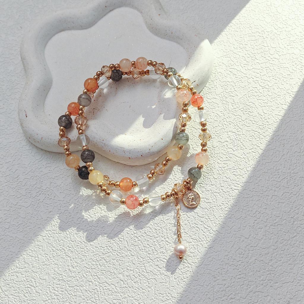 Creative Design Color Beaded Double-Layer Exquisite Bracelet, Mori Guochao High-End Sweet Girl Jewelry Women