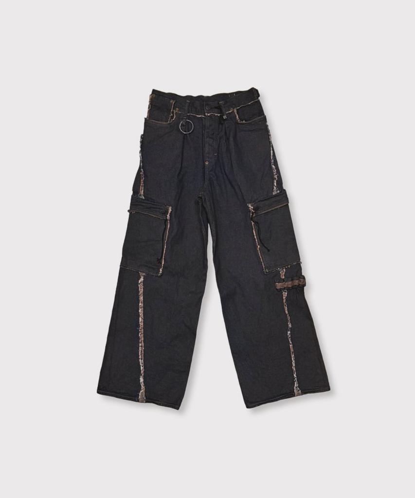 Maineoseu Slash Seam Twist Cargo Jeans(Persimmon Tangy Dyed) - Dust Indigo