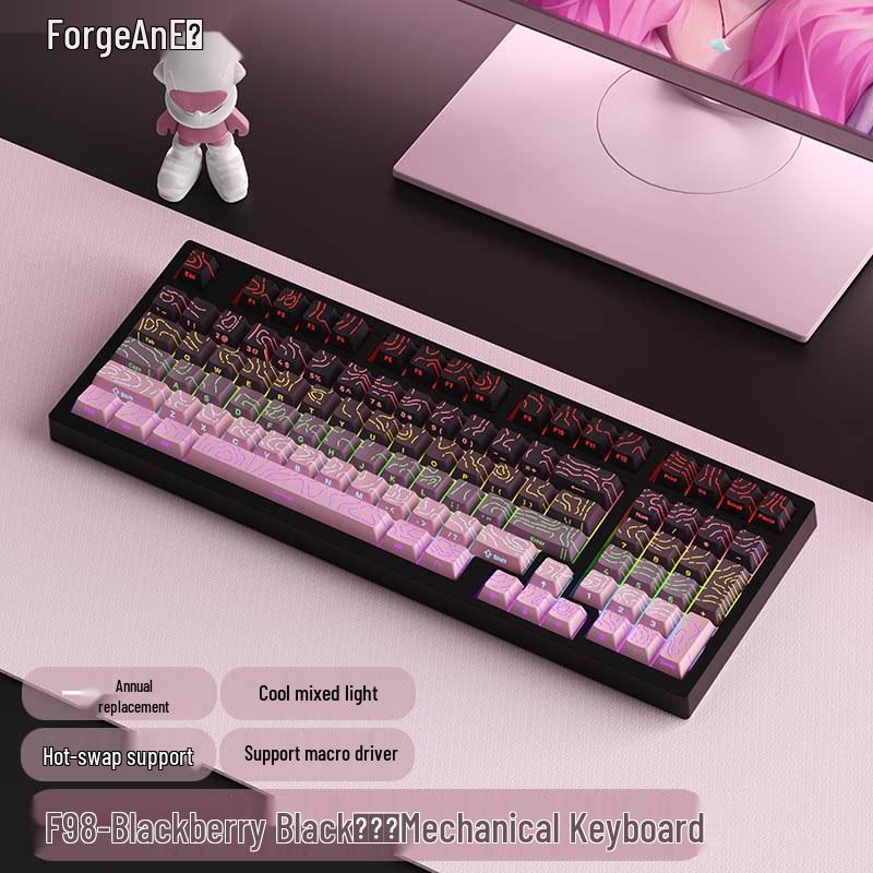 RuiYi F98 Wired 98-Key Mechanical Keyboard, Hot-Swappable, Side-Printed, Full-Key Anti-Ghosting, Office/Gaming.