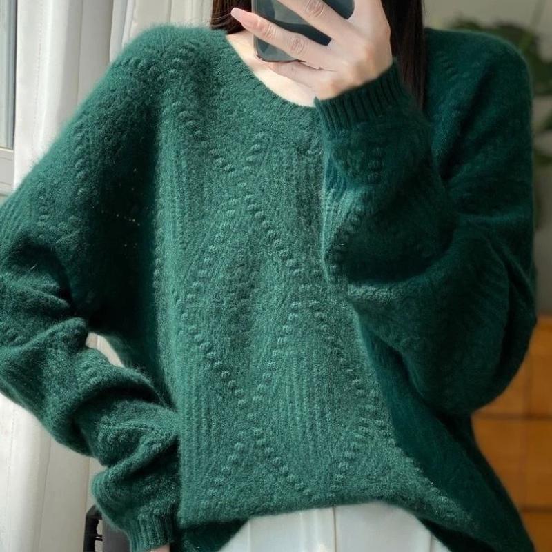 Sweater for Women Autumn Winter Thickened Pullover Warm Knitted Striped Crew Neck Base Layer Stretchy Long Sleeve Oversize Jumper Tops