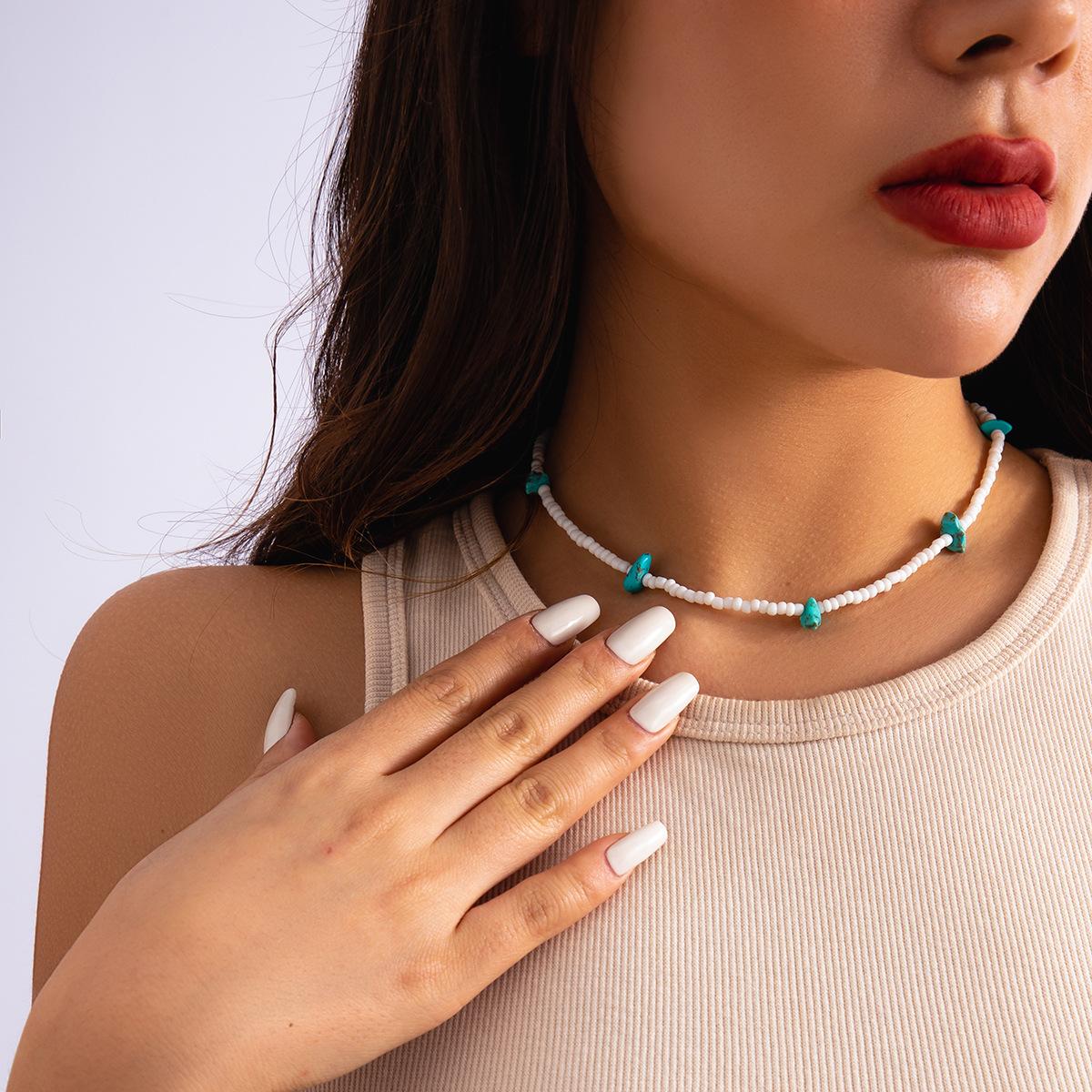 

Аксессуары, этнические короткие универсальные ожерелья ручной работы, разноцветные рисовые бусины, простые ожерелья из бирюзы