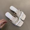 Sweet Wind Thick Heel Sandals Women's Summer New Small Floral Bow One Pedal High Heel Cool Slippers