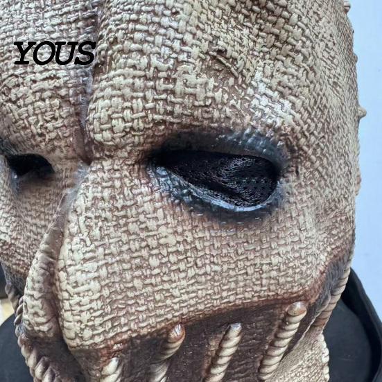 Scarecrow Latex Masque Halloween Masque, Adults Scary Full Head Honor Haunted House Role Play Cosplay Party Props for Costume, One Piece Elastic