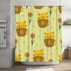 Cute Cat Cup Tea Towel Shower Curtain Home Decoration for Bathroom Waterproof Printing Washable (Yellow)