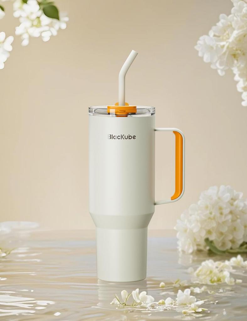 Blackube Large Capacity Vacuum Keeps Drinks Hot or Cold for 24 Tumbler with Handle and Wide Easy to Perfect for Outdoors or Orange Tumbler, 1200ml,
