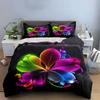 3Pcs Neon Gradient Glowing Fantasy Flower Duvet Cover SetBlack Dark Art Bedding Includes 1 Duvet Cover And 2 PillowcaseGift
