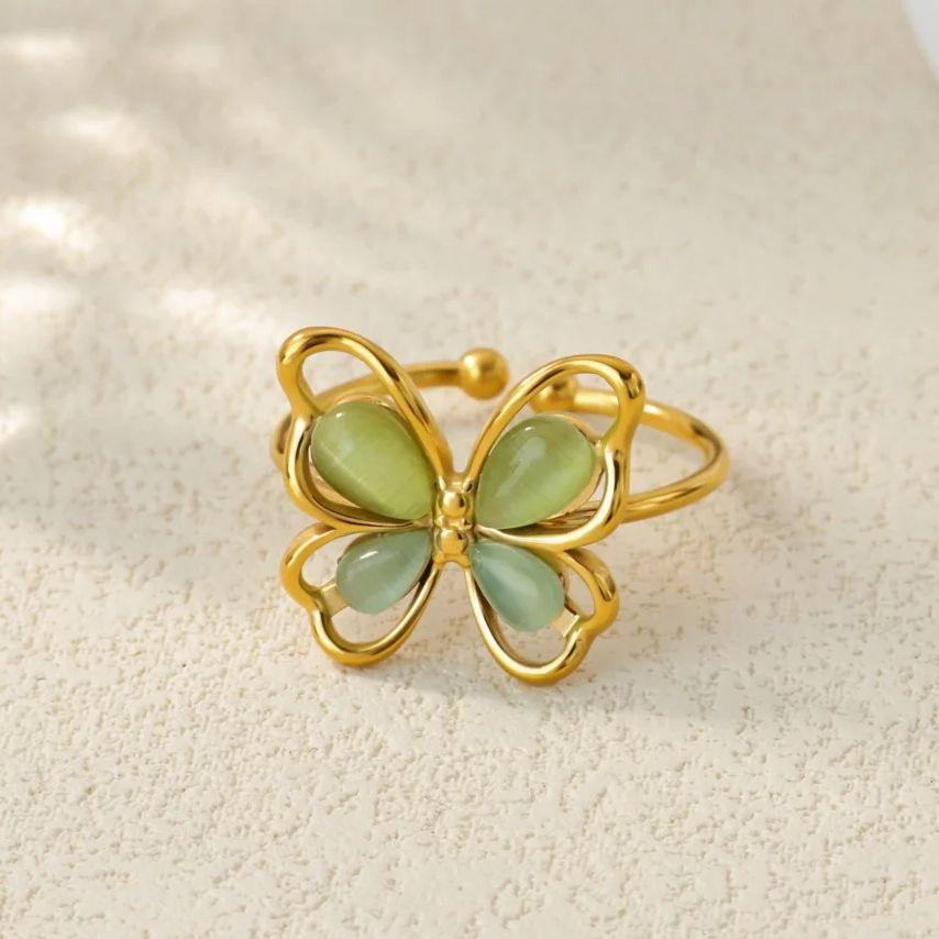 Popular Butterfly Rings For Women Gold Color Stainless Steel Geometric Opening Finger Ring Aesthetic Wedding Christmas Jewelry