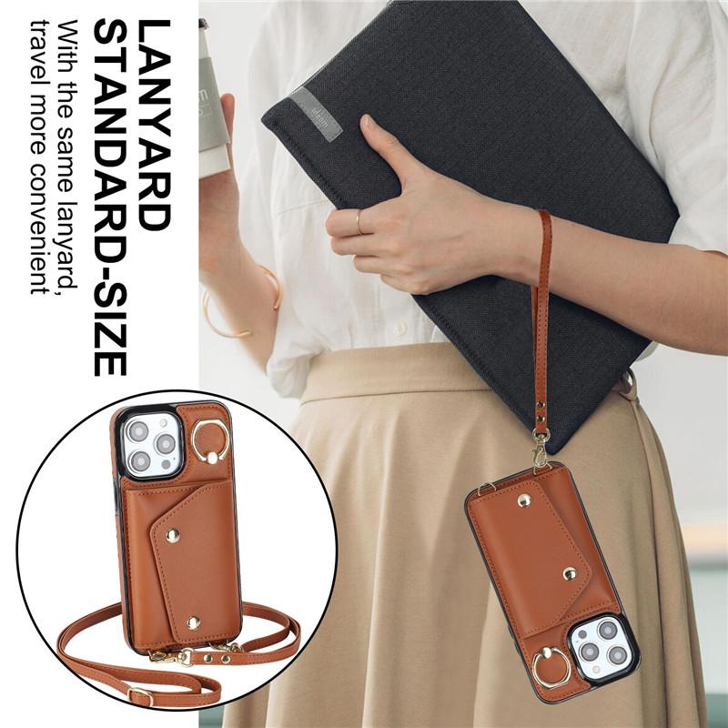 Lanyard Leather Wallet Card Phone Case for iPhone 15 14 Plus 13 12 11 for Samsung Galaxy S23 Ultra S22 Plus S21 FE A54 A14 Note 20 Crossbody FlipCover