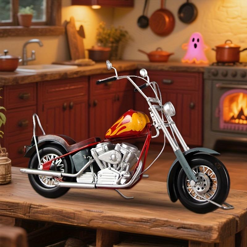 

Большой 43 см Винтажный мотоцикл из кованого железа ручной работы, Классический красный мотоцикл с хромированными акцентами, Пламя, Прочная металлическая конструкция для дома, офиса, бара красный