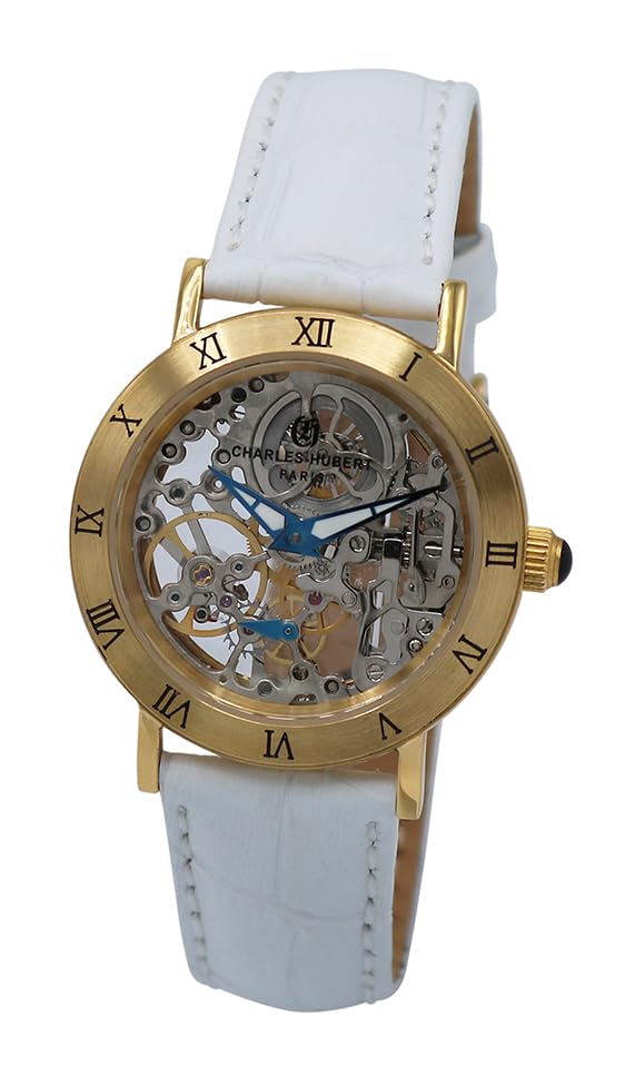 Charles Hubert 6790-GW Men's Mechanical Hand-Wound Skeleton Watch, White