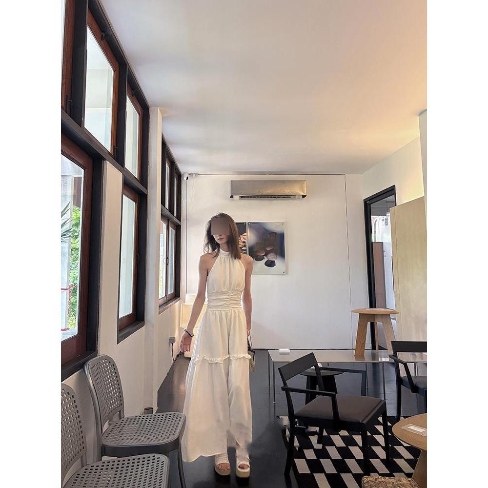 

Праздничная длинная юбка, летнее новое ретро белое платье без рукавов с халтером «лунный свет», женщины подтягивают талию, чтобы выглядеть стройнее XL- (recommended 110-60kg)