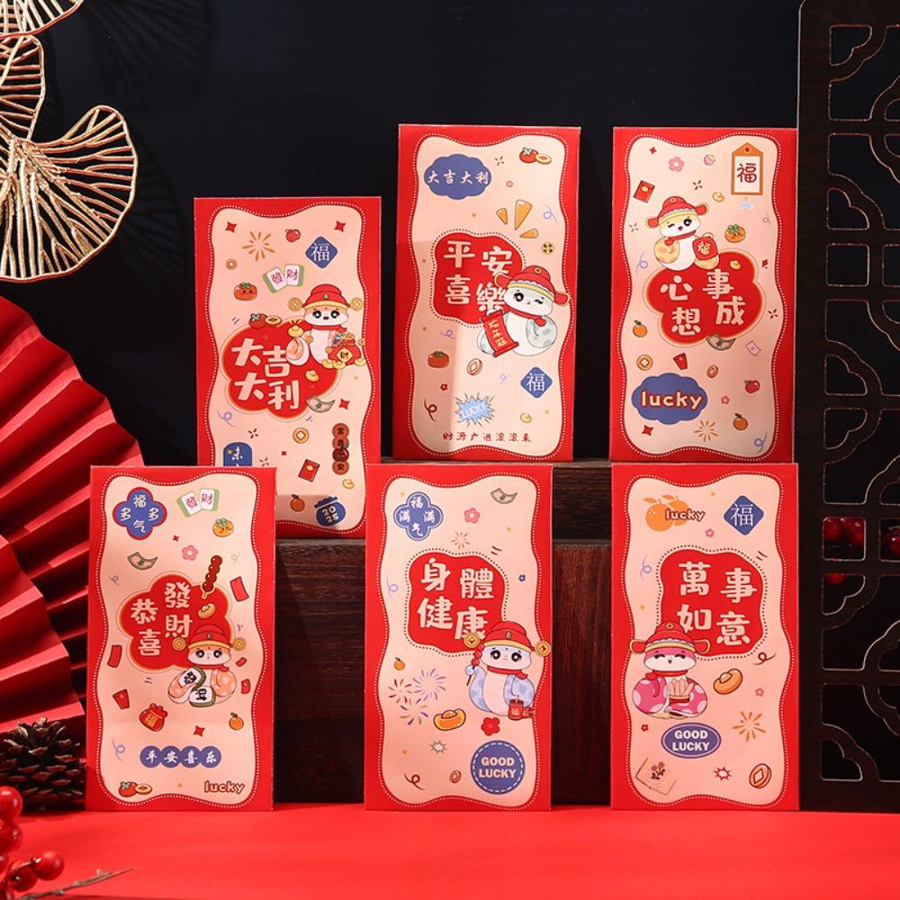 

6pcs Cartoon 2025 Snake Year Red Envelopes Chinese Style Hongbao New Year Money Packets Traditional Blessing Gifts Packing Bags 5x5x5cm