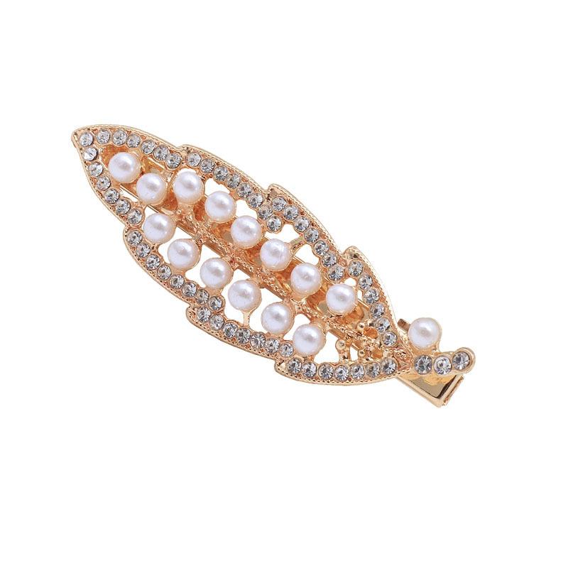 Bow Pearl Hairpin Women'S Leaf-Shaped Bangs Clip, Forehead Broken Hair Card Duck Bill Clip Side Hair Accessories