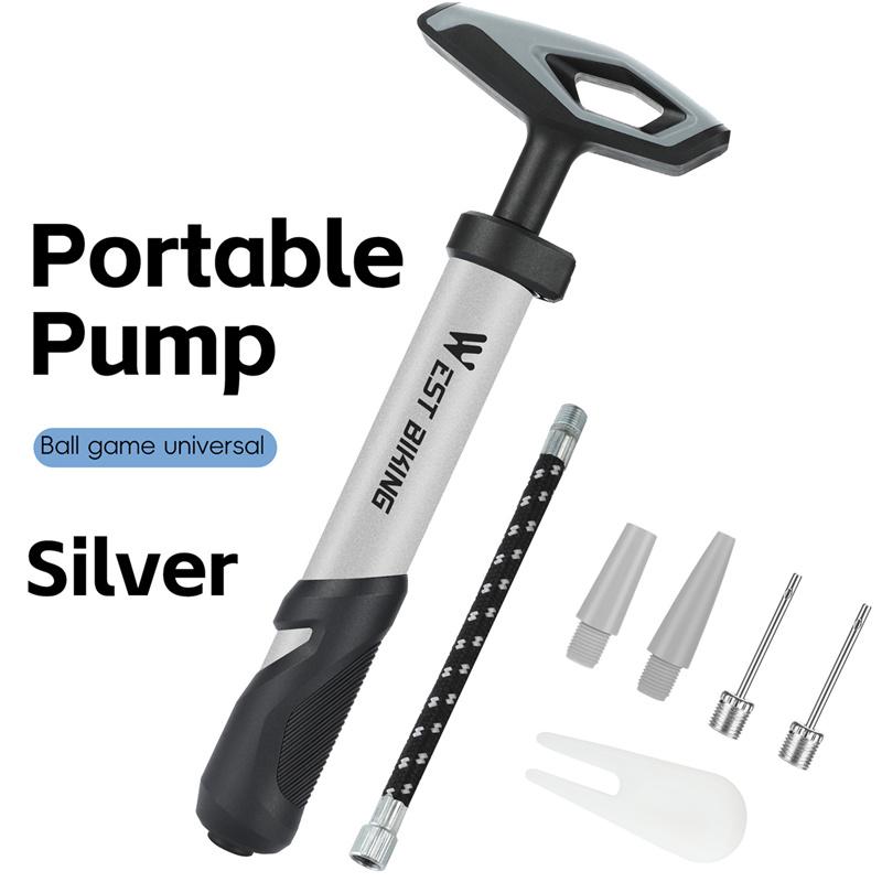 WEST BIKING Portable Pump 40PSI Max Pressure for Basketball Football Swimming Ring Inflation Needle Ergonomic Handlebar Pump серебряный