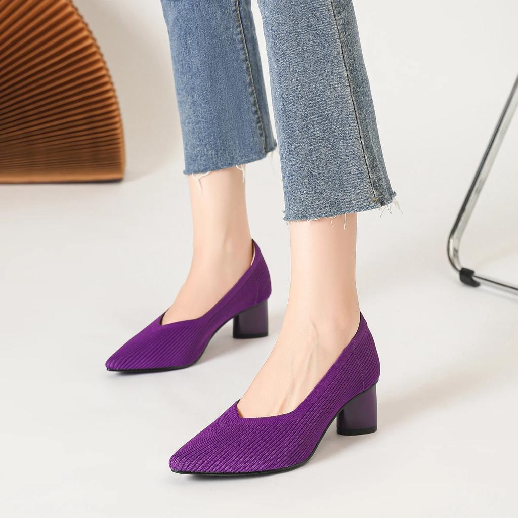 Mode Damenabsätze Pflaumen Gestrickt Atmungsaktiv Rutschfeste Gummisohle Schuhe 2025 Neue Ausgabe (6cm Hoch) Übergröße 43 42 Damenschuhe