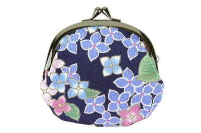 Uni Made in Futago Japanische Klippgeldbörse Marineblau (0224) Seni, Japan, Chirimen, Muster, 3,3-Zoll Tropfenförmig [Hortensie, Blau]