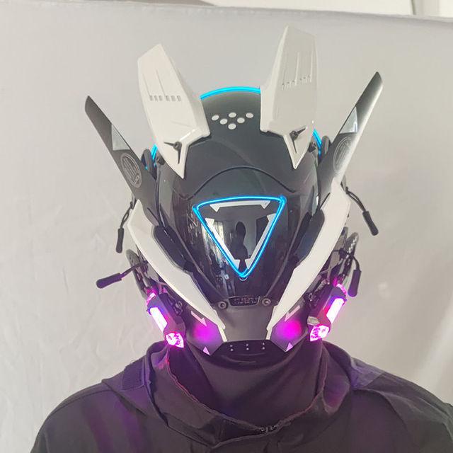 Casco Cyberpunk Cosplay Rastrellature Maschera Cool Con Luce Led Maschera Shinobi Samurai Treccine Regalo di Natale Compleanno Rastrellature Ali